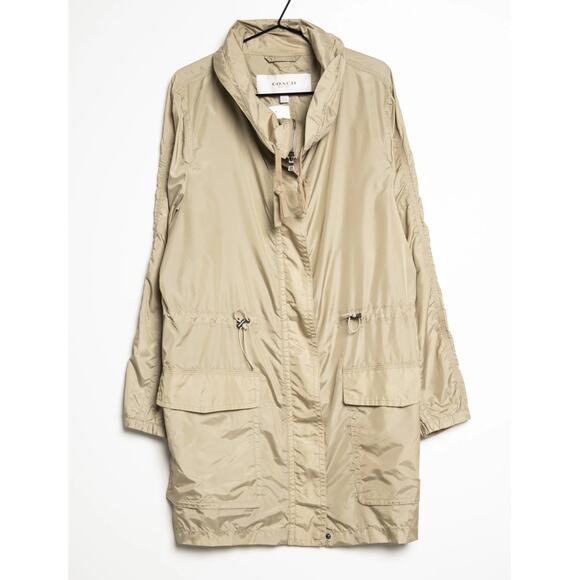Coach Windbreaker Parka Jacket Khaki Beige Lightweight Pockets Utility Large